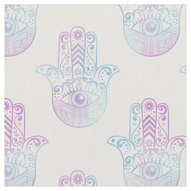 Tissu Pourpre et bleu de motif de main de Hamsa (Fermer)