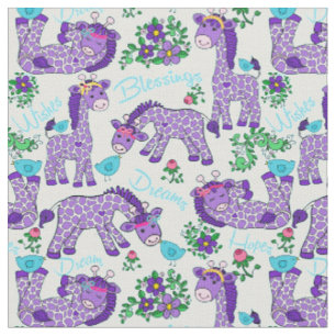 Tissu Pourpre lunatique Teal d'oiseaux de girafes de