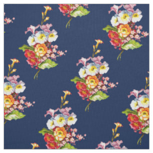 Tissu Primrose Vintage Élégant Marine Floral Pattern Ret