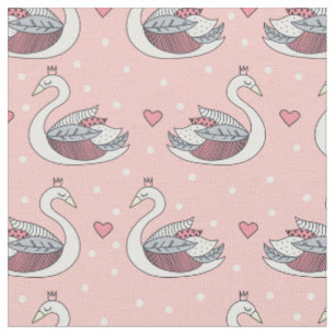 Tissu Princesse Swan Motif Blush Oiseaux roses Bébé Fill