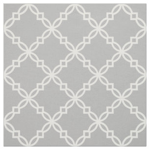 Tissu Quatrefoil marocain gris blanc et élégant