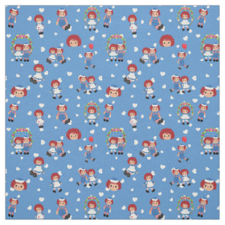 Tissu Raggedy Ann and Andy on Falling Hearts on Blue