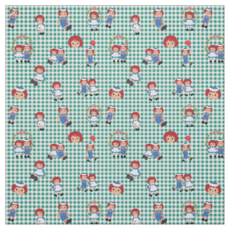 Tissu Raggedy Ann et Andy sur Green En vichy