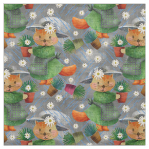 Tissu Rainy Day Ginger Cat Daisies Motif