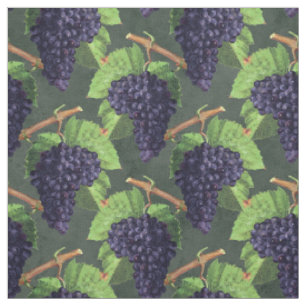 Tissu Raisins et vignes noirs Vintages sur le vert