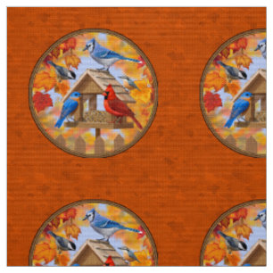 Tissu Rassemblement d'oiseaux Orange d'automne