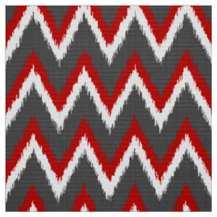 Tissu Rayures d'Ikat Chevron - rouge, blanc et gris/gris