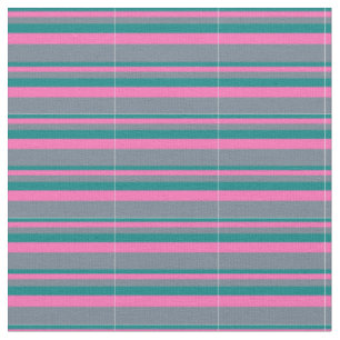 Tissu Rayures turquoises, roses chaudes et gris ardoise