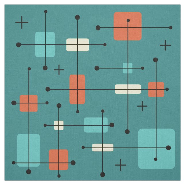 Tissu Rectangles arrondies Carré Turquoise (Échantillon)