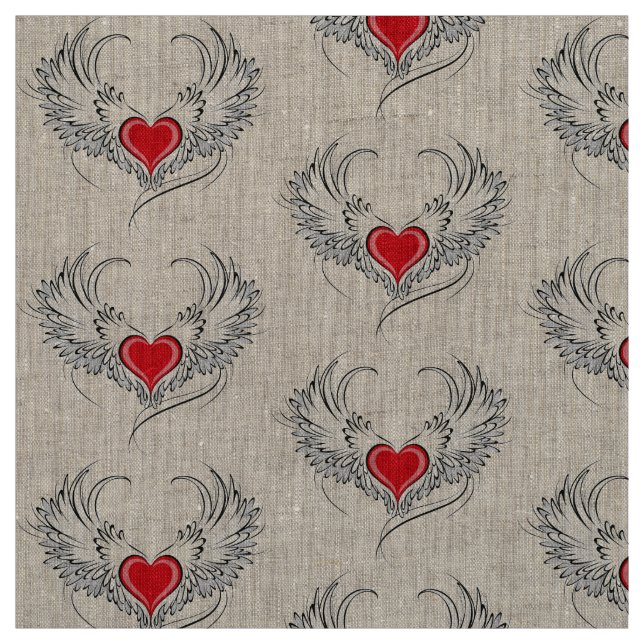 Tissu Red Angel Coeur avec ailes (Échantillon)