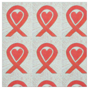 Tissu Red Awareness Ribbon Hearts Art Fabrics