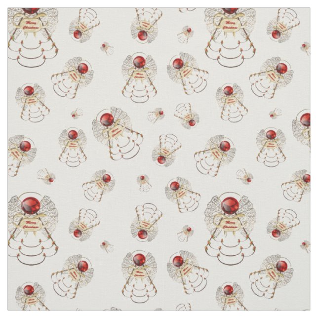 Tissu Red Joyeux Noël Angel Motif sans visage (Échantillon)
