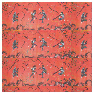 Tissu Red Sun Dancers Aboriginal Fabric