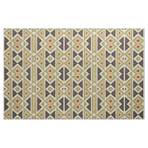 Tissu Regard ethnique vert rouge ivoire ocre