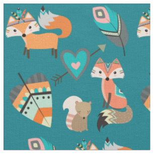 Tissu Renards tribaux mignons sur Teal