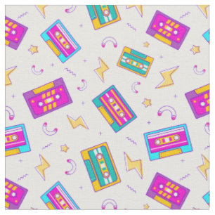 Tissu Retro 1990s 1980s Neon Audio Cassette