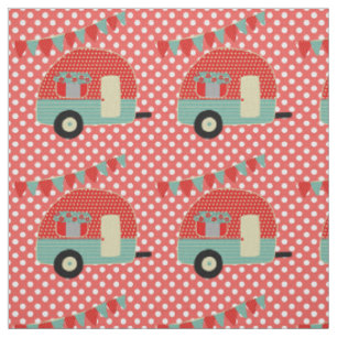 Tissu Retro Camper Red Aqua Polkadot Motif Fabric