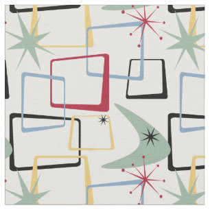 Tissu Retro Carrés Atomique Étoiles & Boomerang milieu d