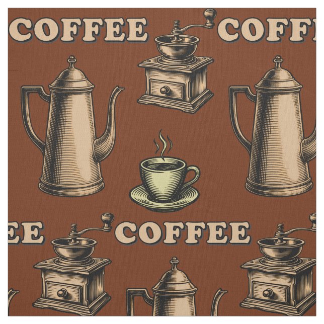 Tissu Retro Coffee Cafe Pattern (Échantillon)