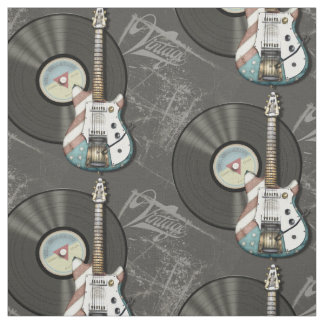 Tissu Rétro guitare et disque vinyle de drapeau