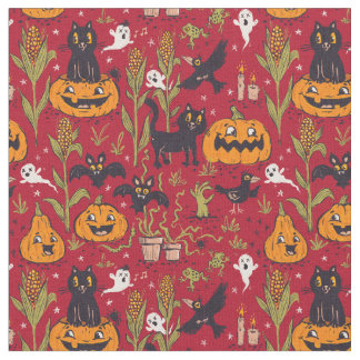 Tissu Retro Halloween pattern in vintage cartoon style.