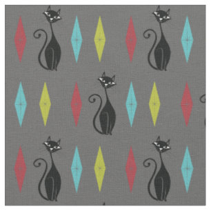 Tissu Retro Kitty Cats Cute Vintage Mod années 1960