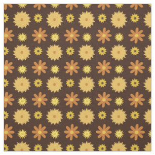 Tissu rétro motif floral Brown de jaune orange des