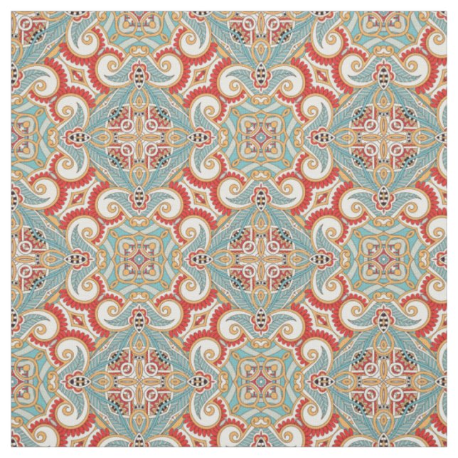 Tissu Retro Pretty Chic Rouge Turquoise Mosaïque Motif (Échantillon)
