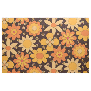 Tissu Retro Super motif floral jaune et orange