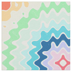 Tissu Retro Wavy Lines Pastel Rainbow Colors Motif