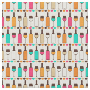 Tissu Rétros bouteilles et verres de vin