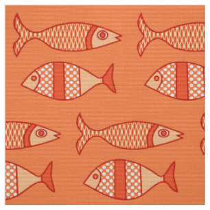 Tissu Rétros poissons modernes, orange de corail légè