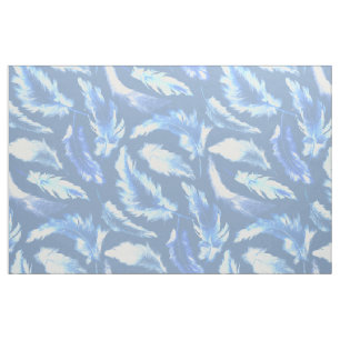Tissu rêves doux - plumes cyanotypes :