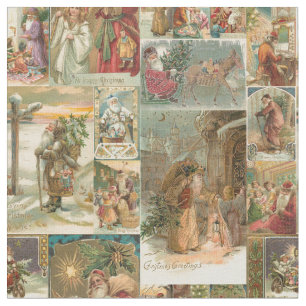 Tissu Richement détaillé Vintage Père Noël Collage