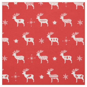 Tissu Rindeer scandinave Rouge & Blanc Vacances Folk Art