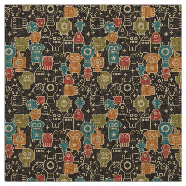 Tissu Robots sur brun (Échantillon)