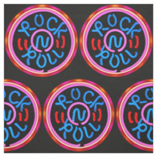 Tissu Rock n Roll Music Neon Sign Look Fabric Print