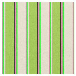 Tissu Rose Chaud, Chaux, Beige, Vert & Grandes Noires