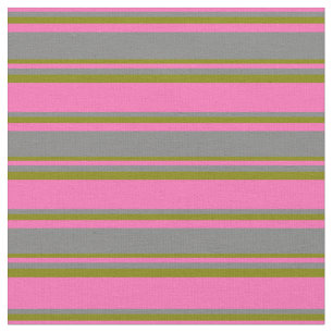Tissu Rose chaud, gris et Motif vert