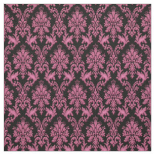 Tissu rose-foncé et noir d'impression de damassé