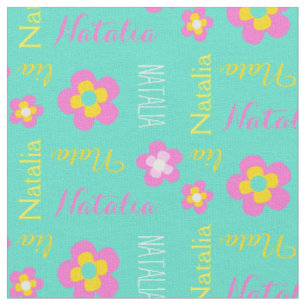 Tissu rose nommé personnalisé par fleur des text