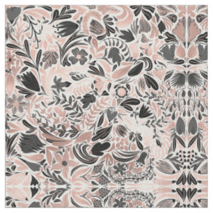 Tissu Rose or noir feuille florale Motif d'illustration