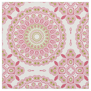 Tissu Rose rose et vert olive Médaillon kaléidoscopique