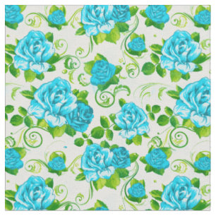 Tissu Roses bleues et blanches rétro Motif floral 2 Tiss