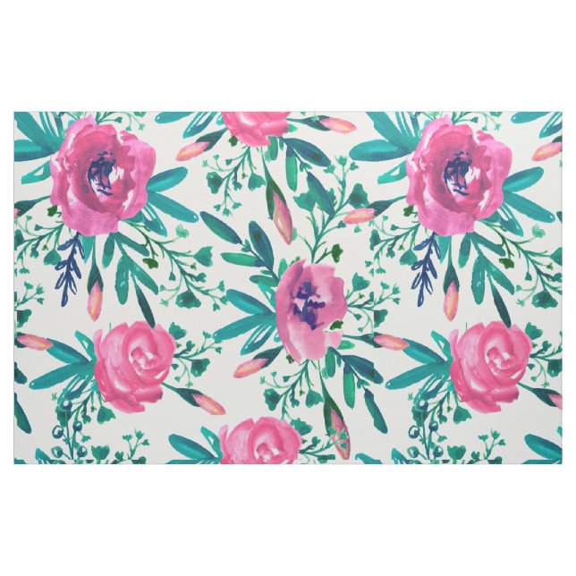 Tissu Roses Roses Roses Roses Mignonnes Avec Feuilles Ve (Fat Quarter)