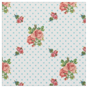 Tissu Roses roses vintages Girly et pois bleu