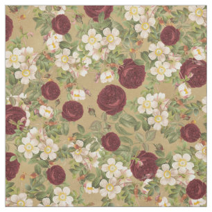 Tissu Roses rouges et blanches vintages de Bourgogne ave