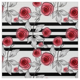 Tissu Roses rouges, étoffe rose aquarelle