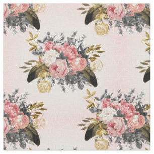 Tissu Roses vintages romantiques et conception géométr