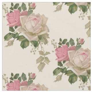 Tissu Roses vintages rose et crème